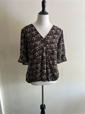 Sanctuary Black Floral V-Neck Blouse